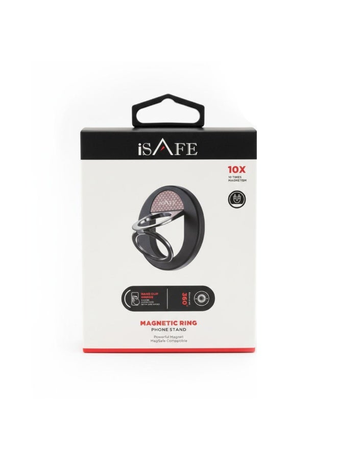 آي سيف iSafe Phone Ring Holder – Strong Adhesive 360° Mobile Finger Grip Stand, Strong Adhesive, Magnetic Compatible– Black - Image 4